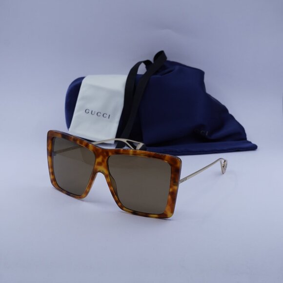 Gucci GG0434S 003 Square Sunglasses - Havana/Gold/Brown - Picture 1 of 10